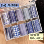 Blushimmer nail art transfer paper featuring 10 rolls of plaid, stars, and bird designs for manicure decoration and nail stickers.