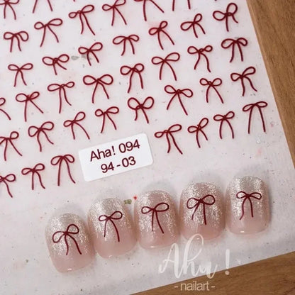 3D Small Bow Ribbon Bowknot Y2K Nail Sticker MIni Kawaii Japanese Adhesive Decals Nail Art Manicure Decorations DIY