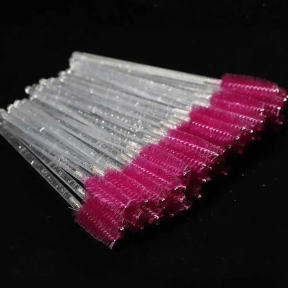 Set of 50 disposable crystal eyelash and eyebrow brushes with diamond handles, mascara wands, and lash extension tools by Blushimmer