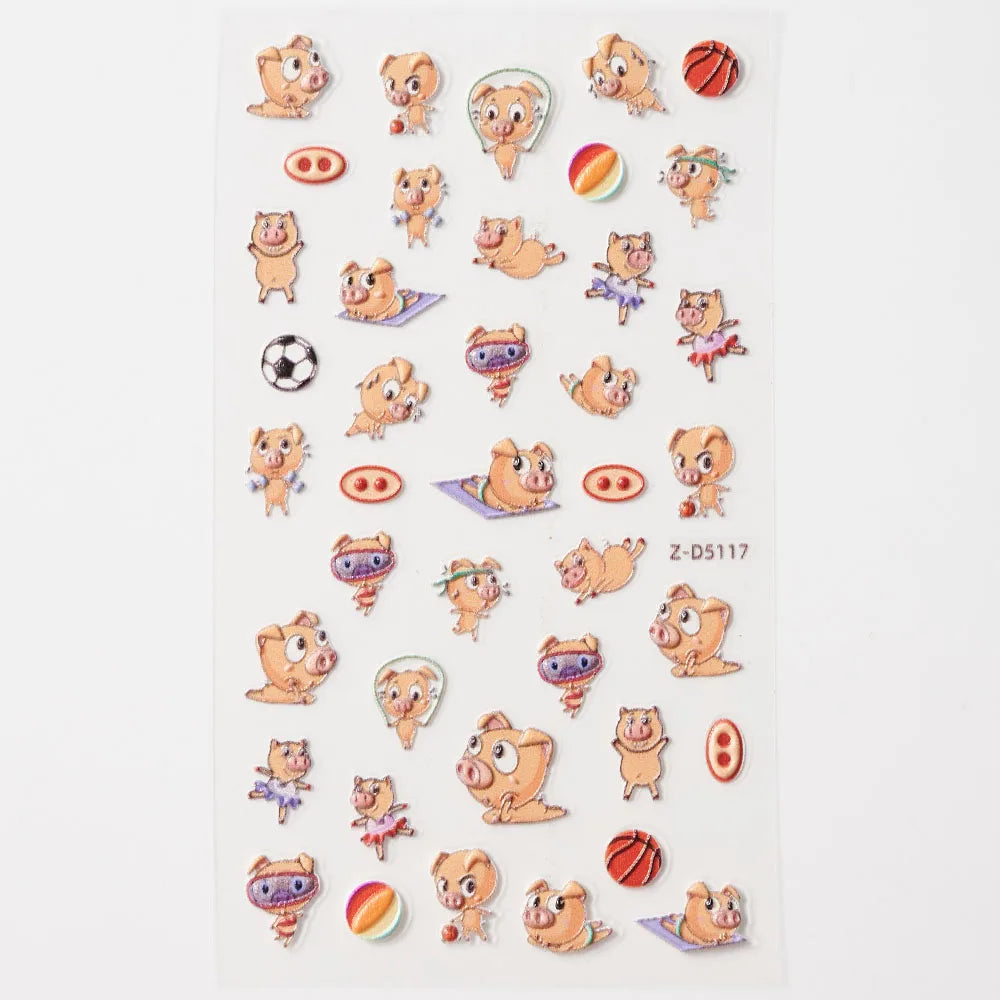 Cute cartoon dog and cat nail decals by Blushimmer, 3D animal stickers for Y2K-inspired nail art and decorative nail designs.