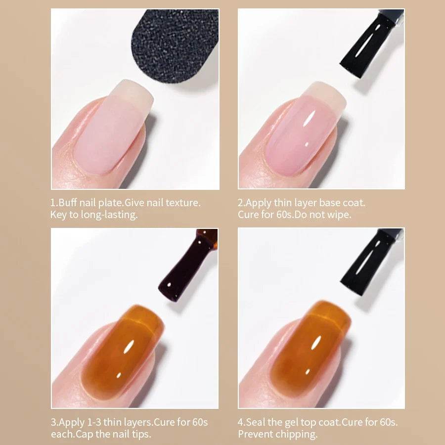 Blushimmer RSNAIL 10g amber gel nail polish in crystal brown, showcasing translucent, glossy gel for DIY nail art and UV gel manicures.