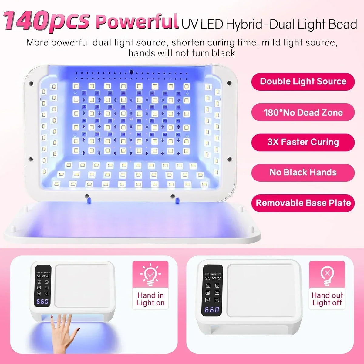 Blushimmer 480W UV LED nail lamp with LCD screen, 140 LEDs for drying gel nail polish during manicure sessions.
