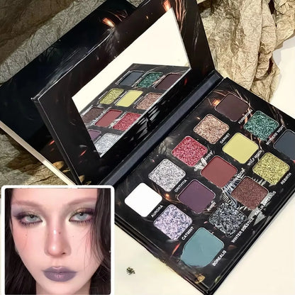 Purple Chameleon Eyeshadow Palette by Blushimmer featuring 15 shimmer and matte shades in purple tones.