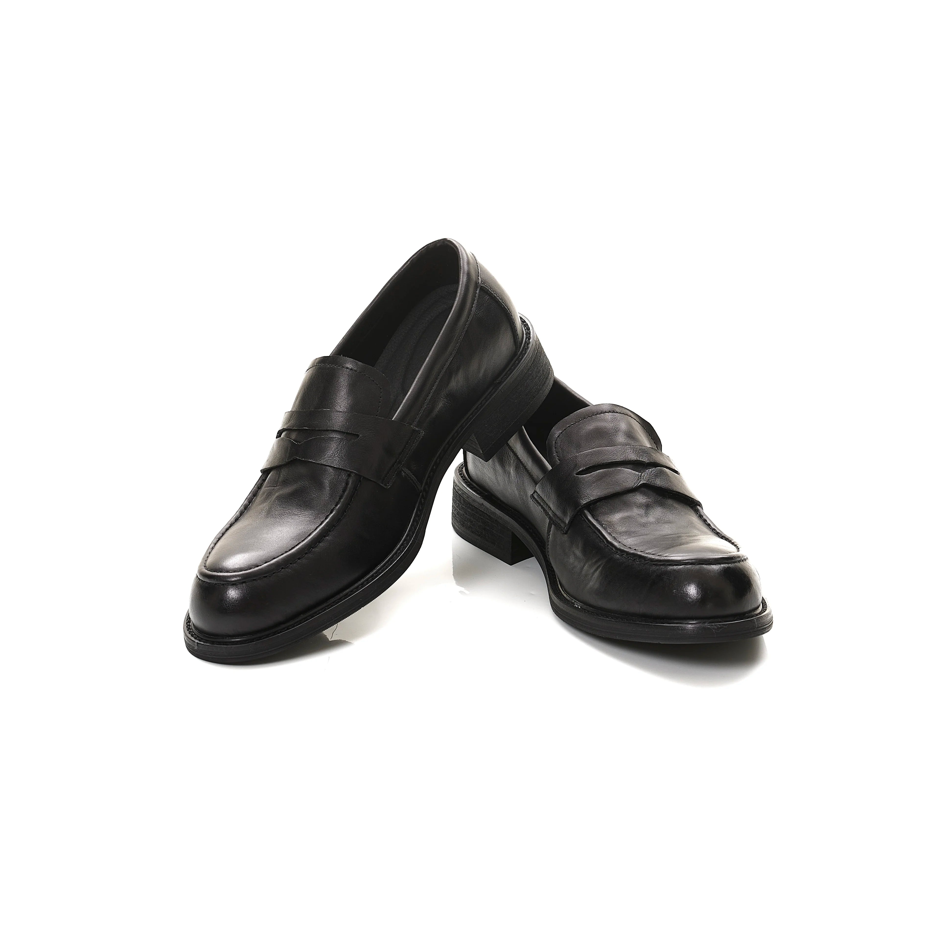 Elegant slip in loafers for men classic commuting square toe genuine cowhide derby formal dress leather shoes