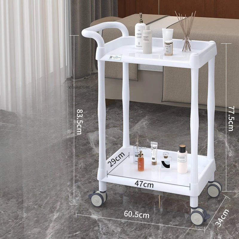 European Plastic Salon Trolleys with Wheels Auxiliary Tool Cart Designer Salon Furniture Beauty Salon Instrument Equipment Shelf