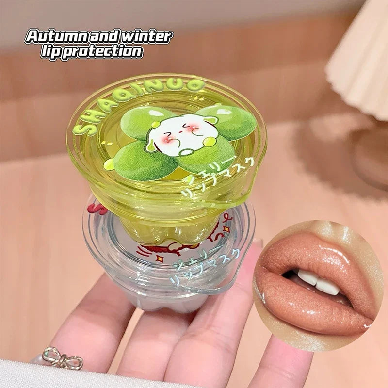 Blushimmer Shaqinuo Jelly Lip Mask in a clear jar, showing the moisturizing, hydrating red fruit gel for soft, smooth lips.