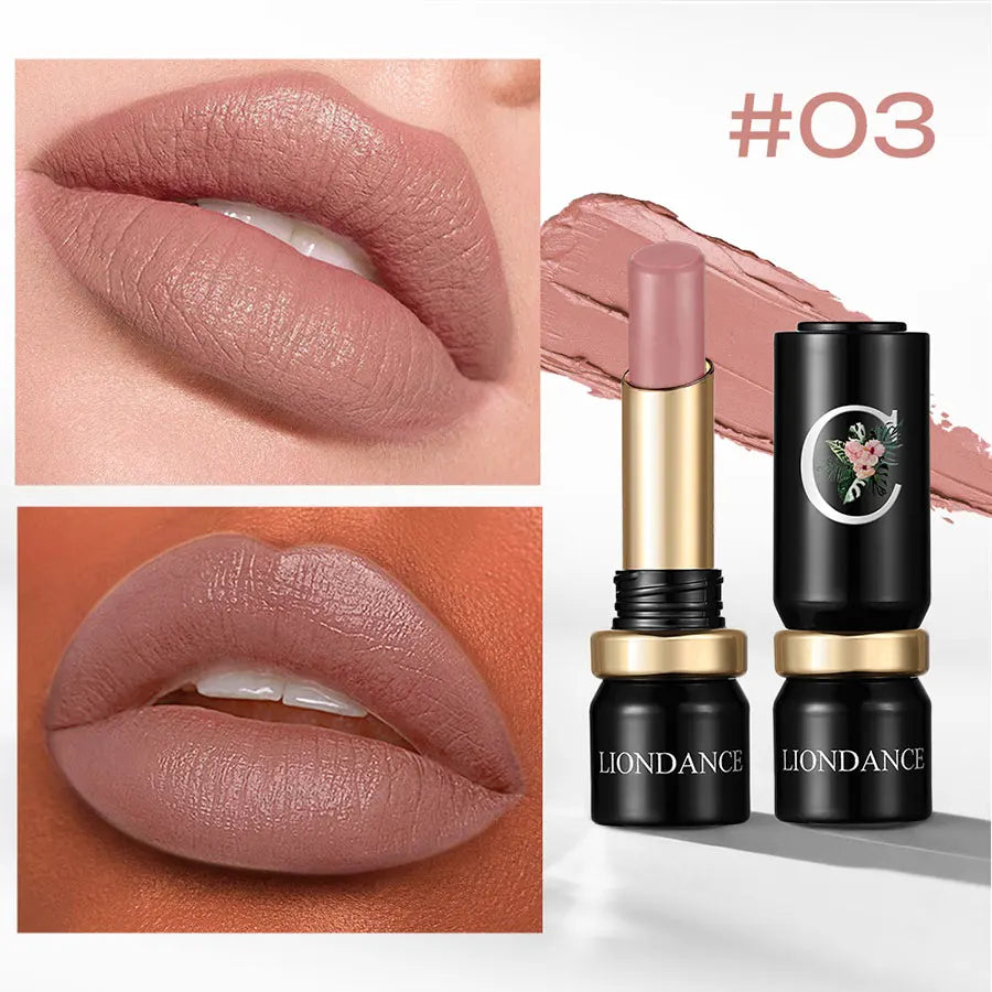 Blushimmer LIONDANCE velvet matte lipstick in soft dark nude, high pigmented, waterproof, long-lasting lip balm for women and girls