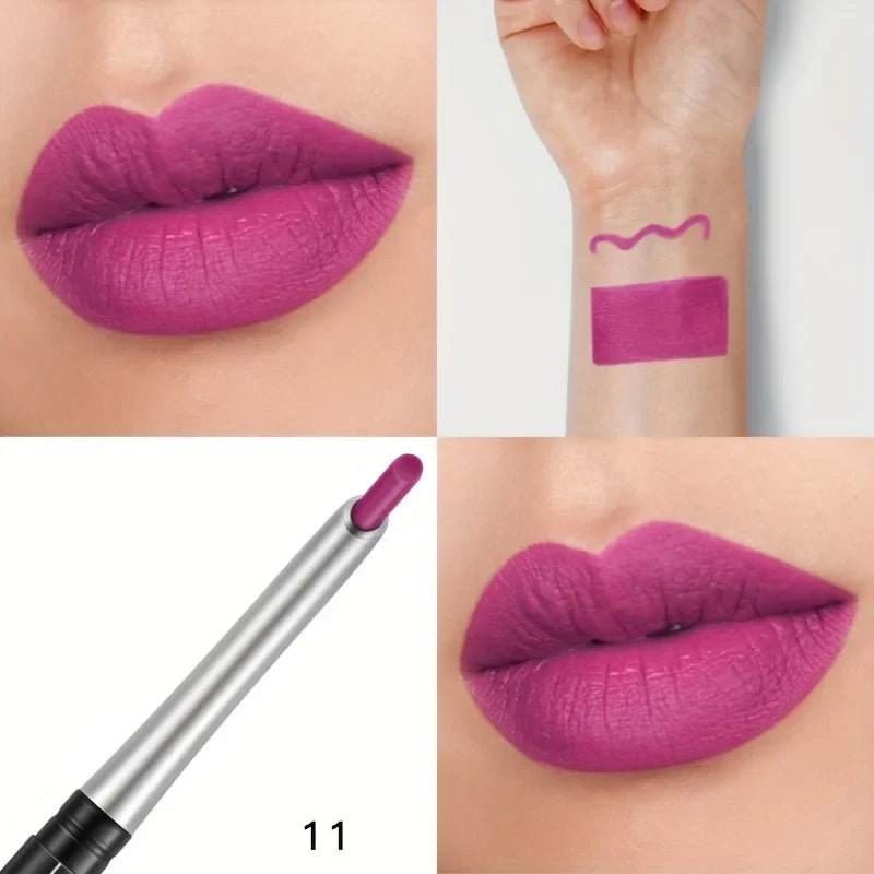 Blushimmer waterproof matte lipliner pencil in red, featuring long-lasting, moisturizing lipstick with contour tint for smooth lips.