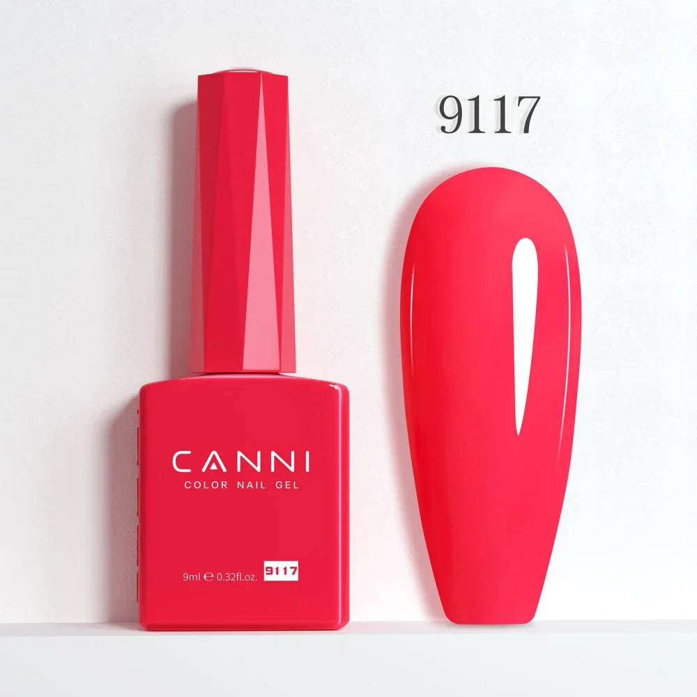 Blushimmer CANNI Hema Free Nail Gel Polish Fall Color Collection with semi-permanent diamond top coat in vibrant red and nude shades.