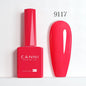 Blushimmer CANNI Hema Free Nail Gel Polish Fall Color Collection with semi-permanent diamond top coat in vibrant red and nude shades.