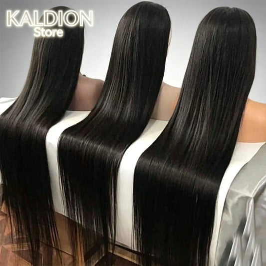 Selvanelle 40-inch bone straight Brazilian human hair wig with HD transparent lace and full lace frontal for women.