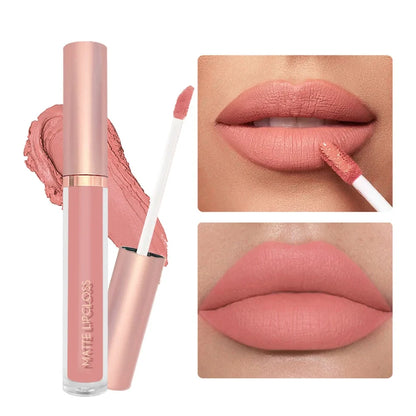 Blushimmer 12-color creamy matte lip gloss set with long-lasting, non-drying nude, berry, and rose shades for plump, moisturizing lips