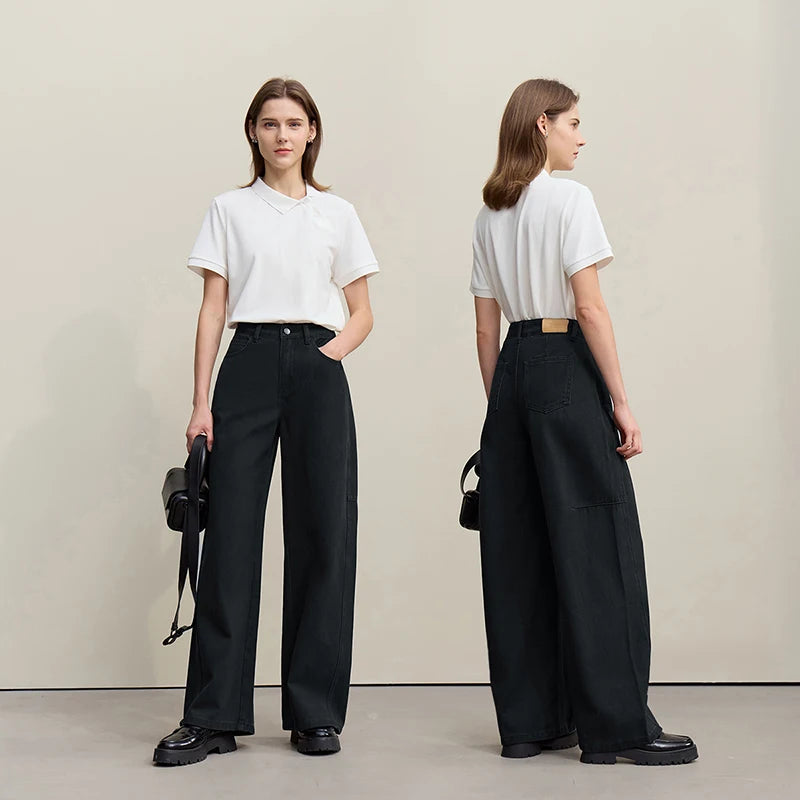 Amii Women Pants 2026 Spring New Casual Retro Denim 100% Cotton Wide-leg Trousers Loose Versatile Solid Women's Jeans 12641116