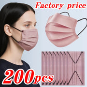 200Pcs Thickened Bean Paste Powder 4-Layer Disposable Face Masks - 200/100/50/10 Pieces with Elastic Band and Adjustable Nose Clip, Suitable for Parties, Travel, Outdoor Activities, Casual Wearers, Fashion Enthusiasts,