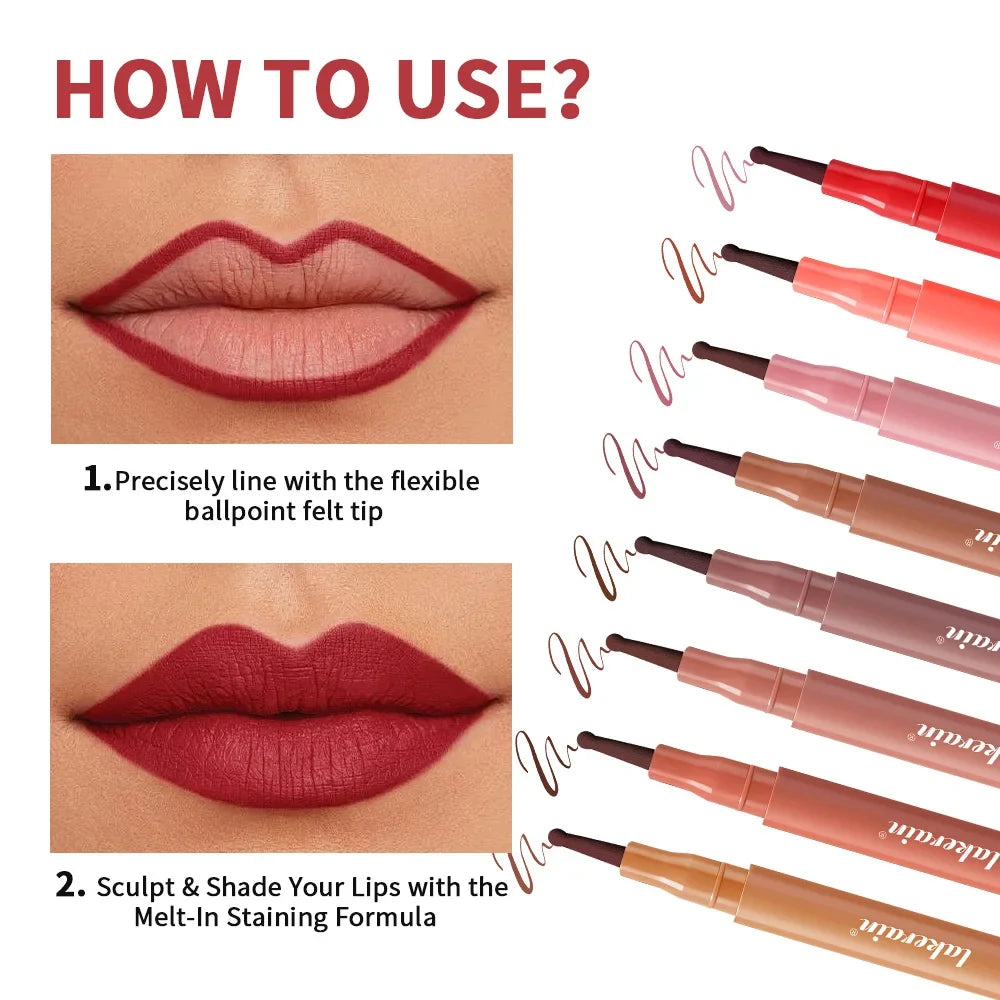 Blushimmer waterproof lip liner stain in 8 shades, transfer-proof, smudge-resistant, long-lasting lipstick with no bleed.