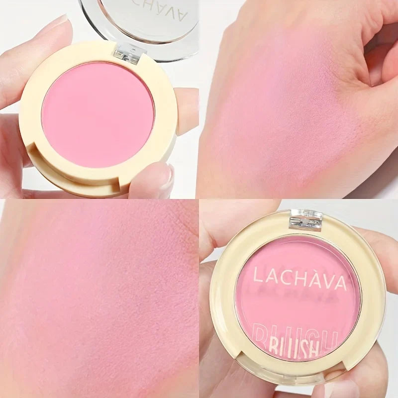 Blushimmer pearlescent blush powder with a bright, long-lasting waterproof finish, applied on a model's cheek for a radiant facial glow.