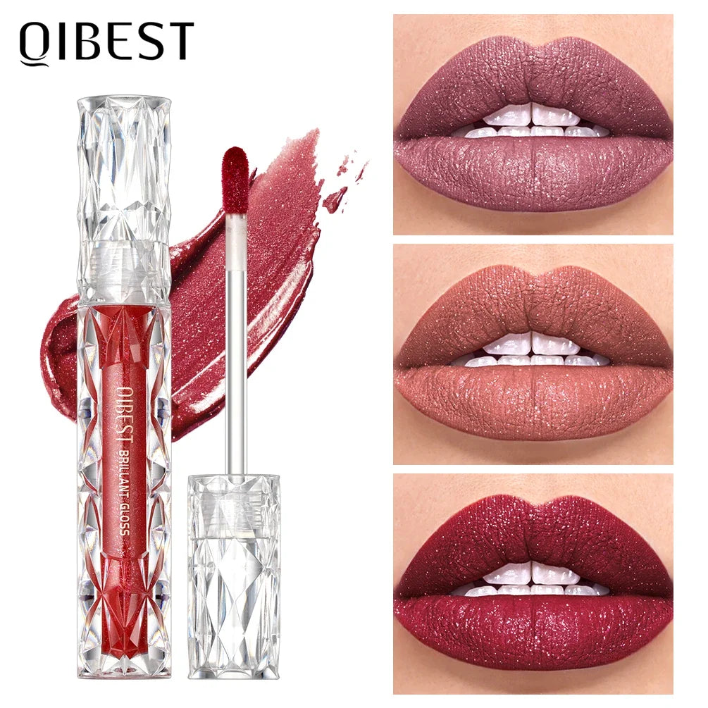 Blushimmer shimmer lip gloss with diamond glitter and red-purple matte finish, waterproof and long-lasting liquid lipstick for women.