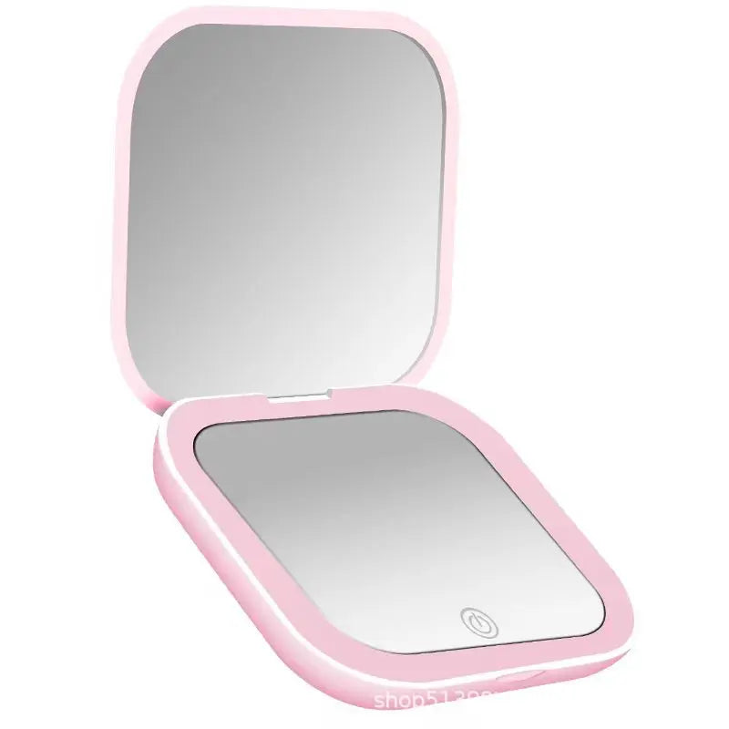 Blushimmer mini portable folding makeup mirror with LED lights, magnifying compact vanity mirror for travel and makeup application