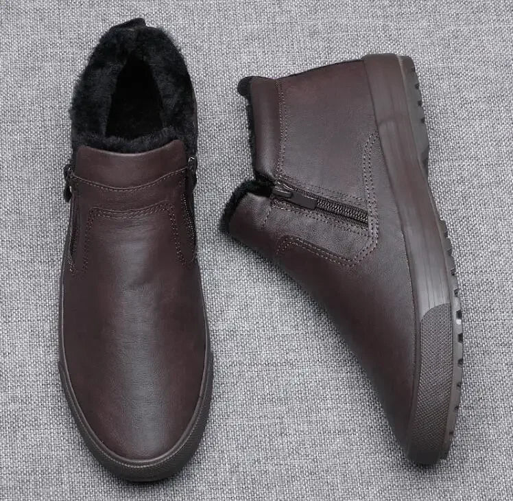 Winter New Men Leather Boots shoes for men Warm Plush Inside High Tops Leather Casual Shoes man Platform Boots