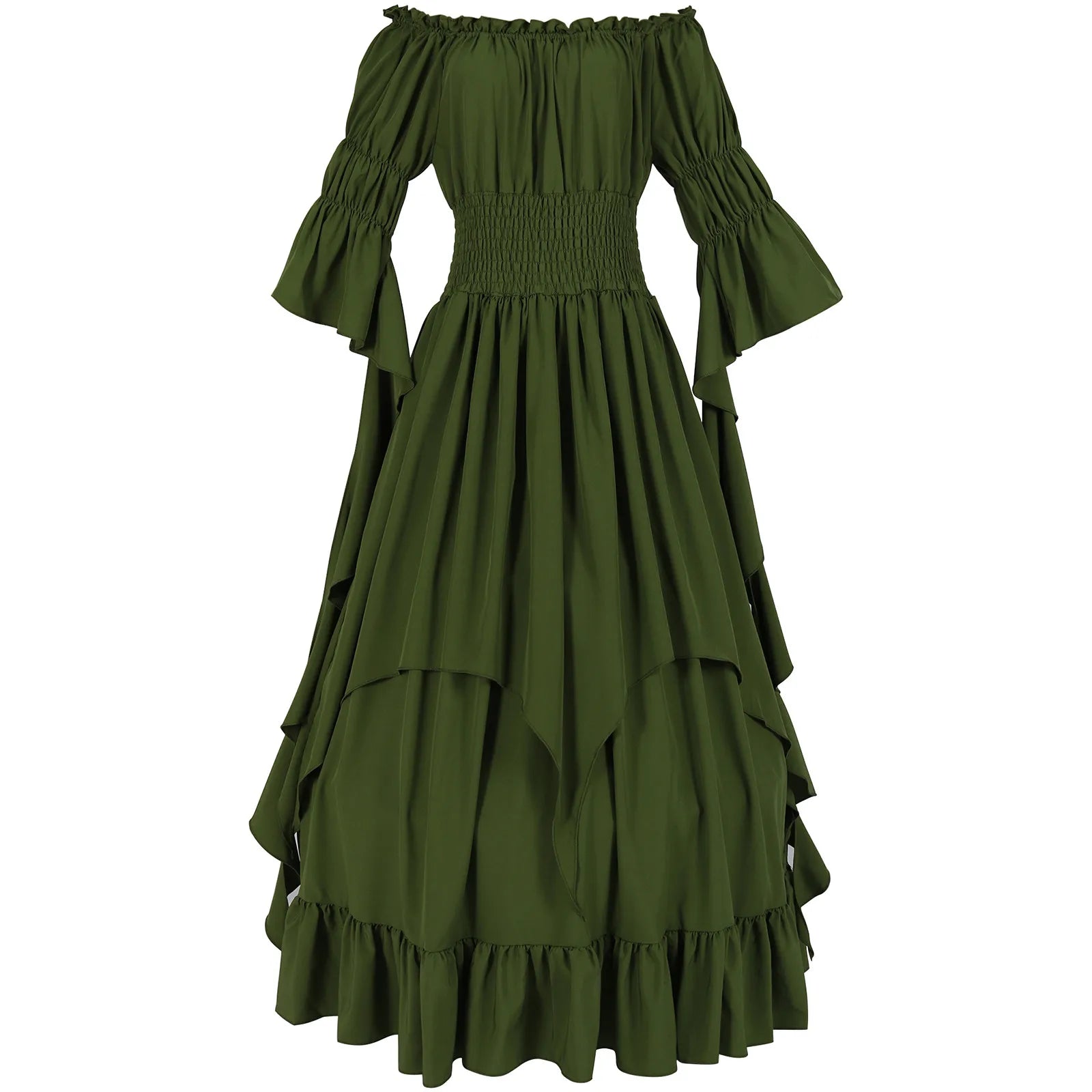 Women Medieval Vintage Dress Off Shoulder Ruffle Long Renaissance Victorian Dresses Cosplay Retro Court Gown Halloween Costume