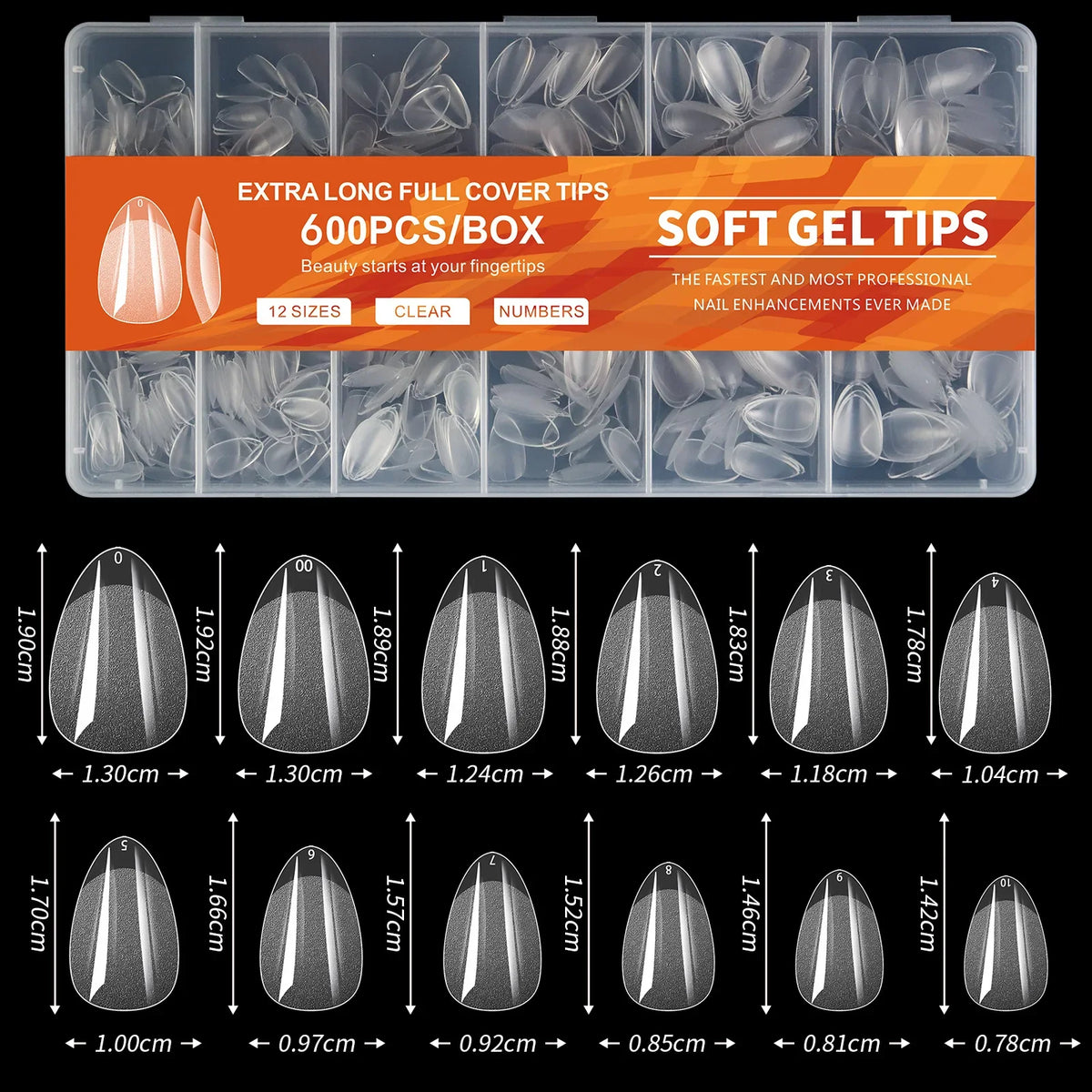 Blushimmer short almond soft gel nail tips in a pack of 100/600, full cover false nails for acrylic and press-on manicures.