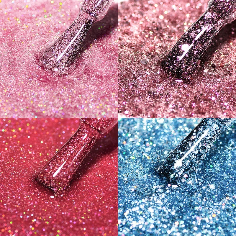 Blushimmer Mtssii 6-piece pink glitter gel nail polish set with sequins, matte top coat, and soak-off LED UV gel nail art varnish