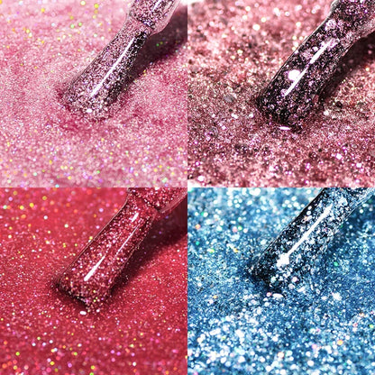 Blushimmer Mtssii 6-piece pink glitter gel nail polish set with sequins, matte top coat, and soak-off LED UV gel nail art varnish