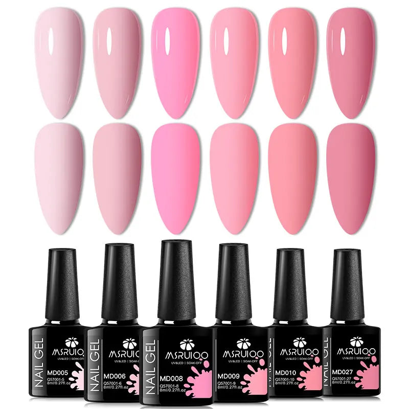 Blushimmer 6-piece nail gel polish set with vibrant semi-permanent UV gel colors for salon or DIY manicures