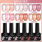 Blushimmer LILYCUTE 6-piece set of 7ml translucent pink nude gel nail polishes for semi-permanent manicure and nail art.