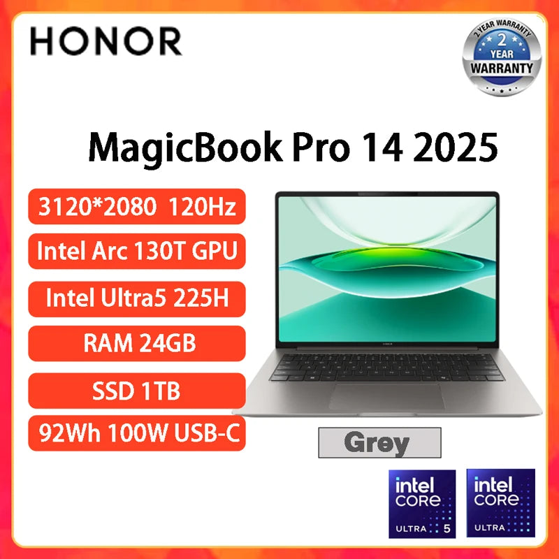 HONOR MagicBook Pro 14 2025 Laptop Intel Core Ultra 5 225H 32GB 1TB 14.6" Inch 3.1K 120Hz Gamer Computer PC Notebook Ultrabook