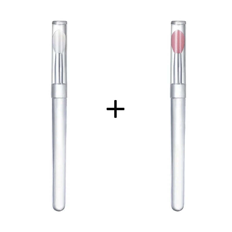 Blushimmer silicone lip and eyeshadow brush with cover, dustproof portable makeup brush for lips and eyes, glitter finish.