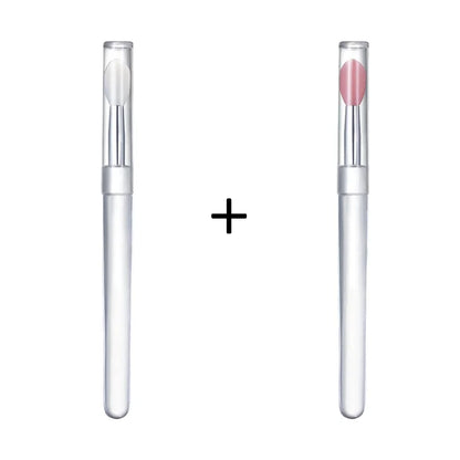 Blushimmer silicone lip and eyeshadow brush with cover, dustproof portable makeup brush for lips and eyes, glitter finish.