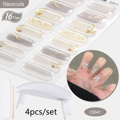 Blushimmer Harunouta 4-piece gradient nude pink jelly gel nail strips with nail lamp, waterproof, long-lasting semi-cured gel nail wraps