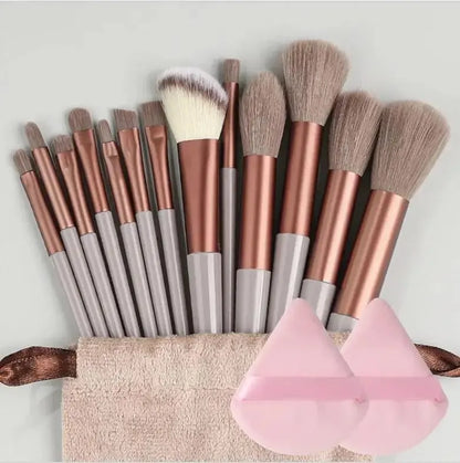 Set of soft, fluffy makeup brushes by Blushimmer including foundation, powder, eyeshadow, and kabuki blending tools.