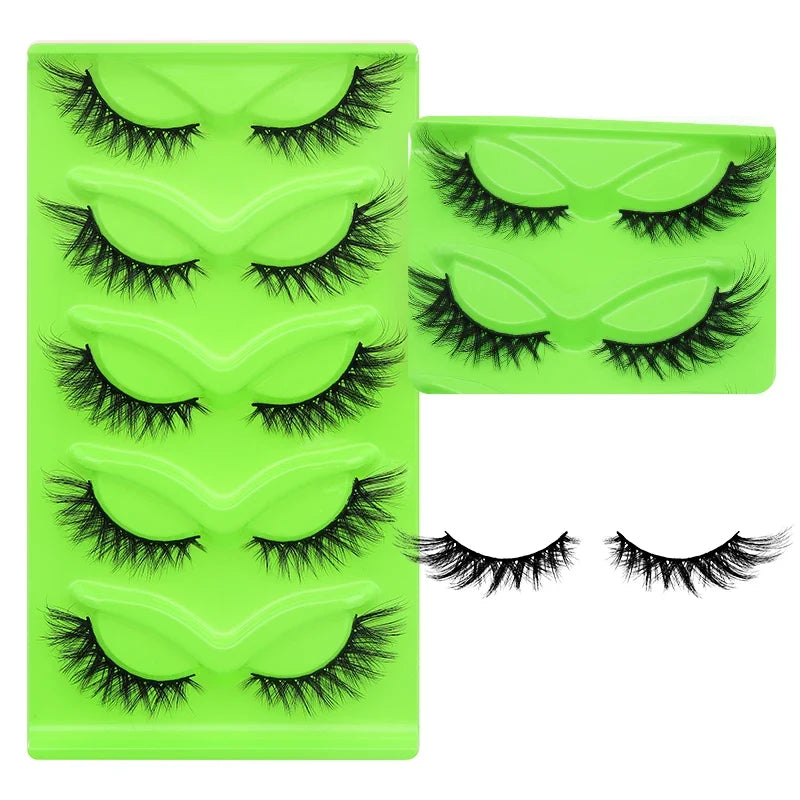 DINGSEN 5 pairs of fluffy cat eye mink strip eyelashes by Blushimmer, wispy and natural long eyelash extension for a feline-inspired look
