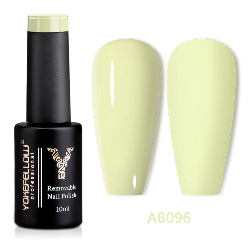 YOKEFELLOW 10ml translucent pink gel nail polish by Blushimmer, showing the smooth, glossy finish of the soak-off UV gel varnish.