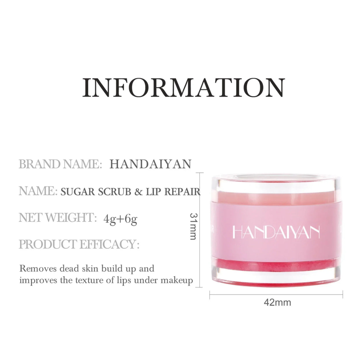 Blushimmer HANDAIYAN 2-in-1 Lip Exfoliator and Moisturizer with sugar scrub and lip balm for smooth, hydrated lips.