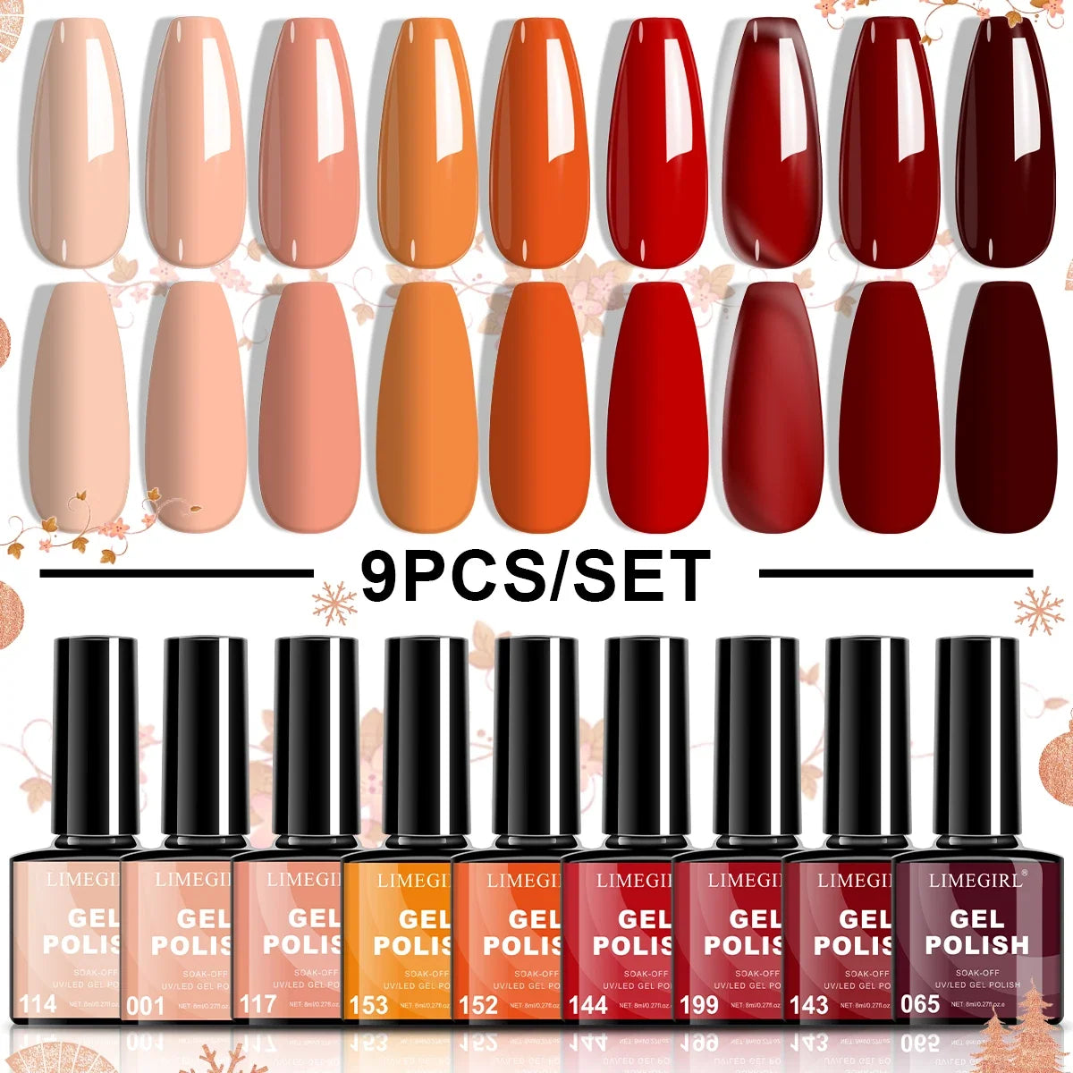 Blushimmer LIMEGIRL 9-color gel nail polish set with macaron shades, semi-permanent UV LED gel kit for nail art and beginners.