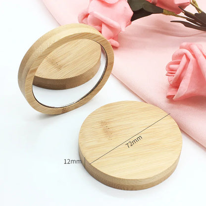 Blushimmer 1Pc pure wood round cosmetic mirror, portable pocket compact mirror for travel and beauty touch-ups.