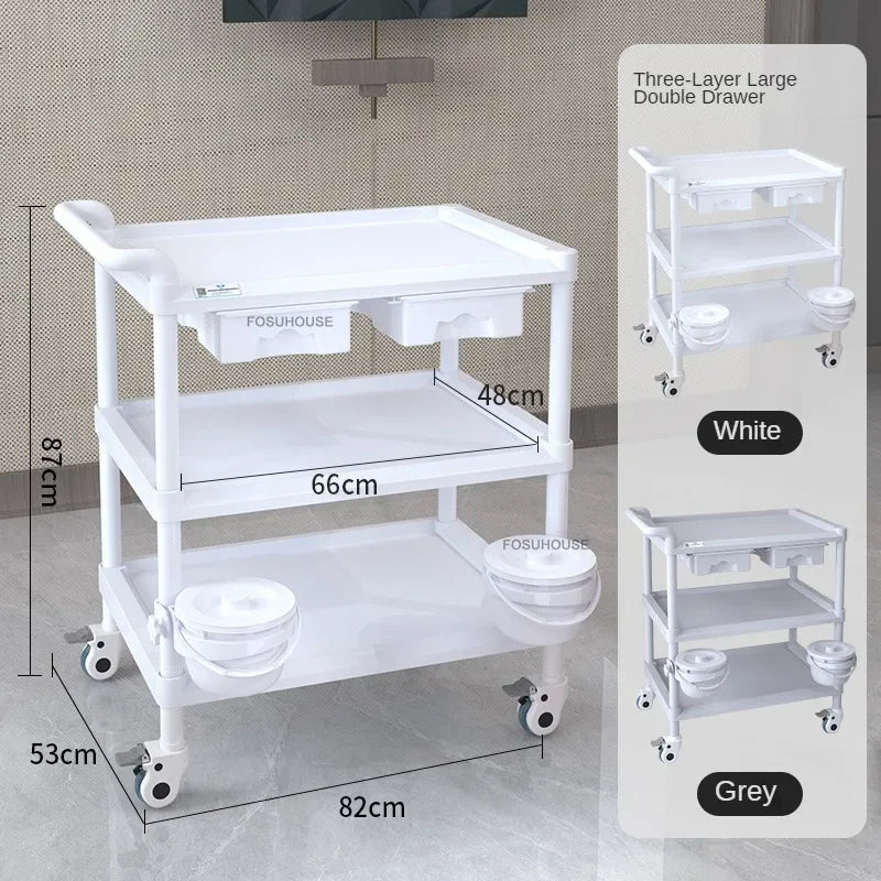 European Plastic Salon Trolleys with Wheels Auxiliary Tool Cart Designer Salon Furniture Beauty Salon Instrument Equipment Shelf