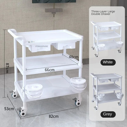 European Plastic Salon Trolleys with Wheels Auxiliary Tool Cart Designer Salon Furniture Beauty Salon Instrument Equipment Shelf