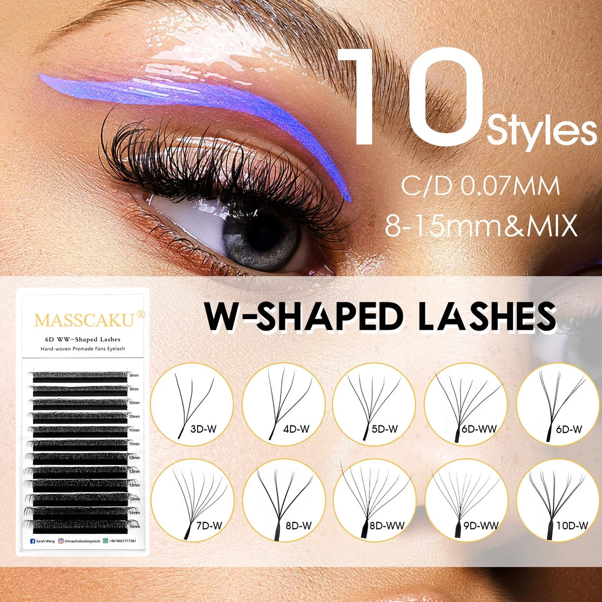 Masscaku 12Lines premium Mink 3D-6D false eyelash extensions in W shape, soft and natural individual lash extensions by Blushimmer
