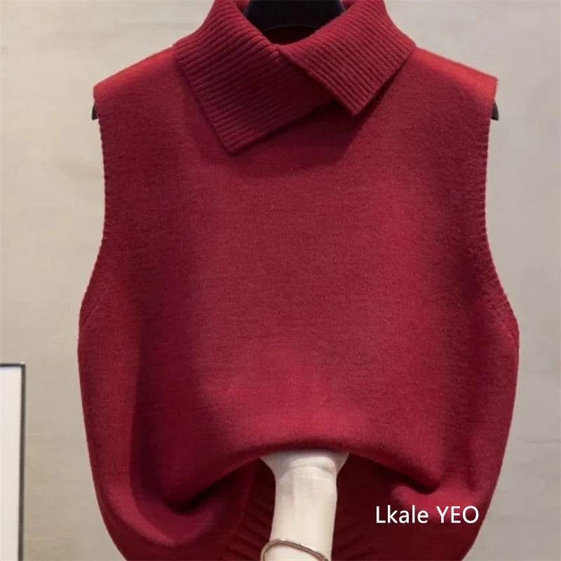 2025 Spring Autumn High-neck Sleeveless Ladies Sweater Vest Jacket High-end Solid Color Women's Knitting Pullover Waistcoat Top