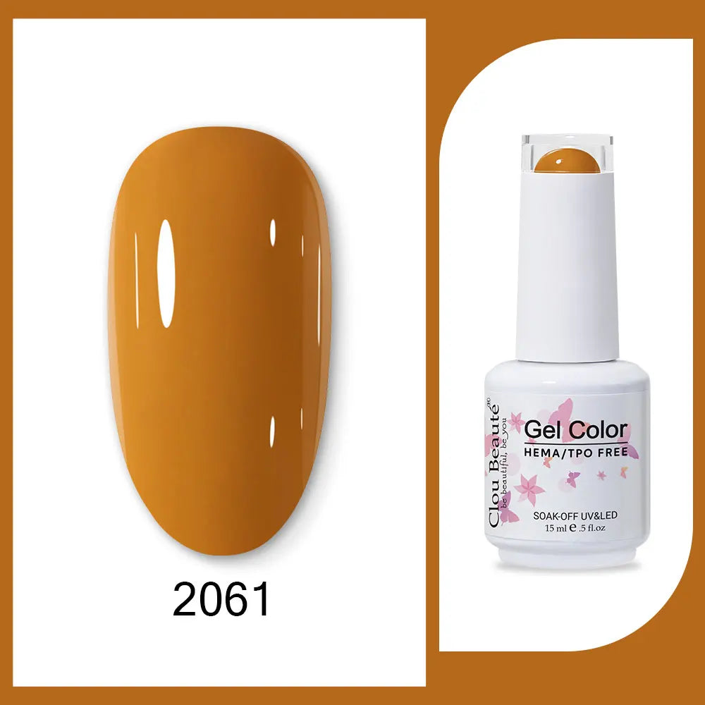 Clou Beaute neon gel nail polish base and top coat in red, black, white, green, and velvet finish, with 400 color options, semi-permanent.