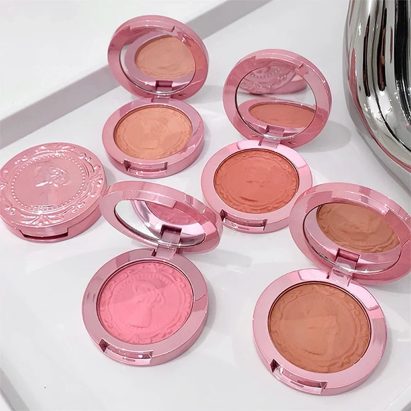 Blushimmer three-dimensional relief blush cream in natural blush color, showcasing delicate, low-saturation female face makeup.