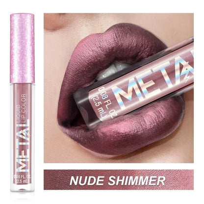 Metallic Matte Liquid Lipstick Waterproof Long Lasting Non-Stick Cup Matte Shimmer Glitter Lip Gloss Women Lips Makeup 12 Colors