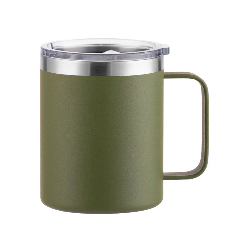 12oz Stainless Steel Mug with Handle Insulated Coffee Cup Insulated Tumbler Sliding Lid Gift for Camping, Office, Home, School