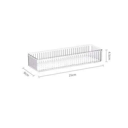 Transparent plastic storage box organizer for desk, jewelry, and makeup, featuring multiple compartments for neat organization.