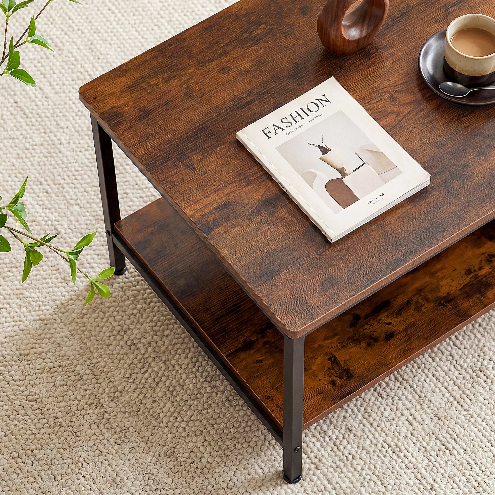 JHK 31IN Wood Coffee Table For Living Room 2-Tier Center Counter with Storage 50 lbs Capacity Anti-Slip Feet Modern Design