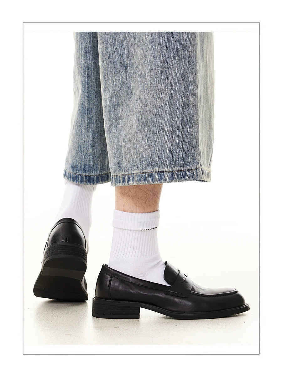 Elegant slip in loafers for men classic commuting square toe genuine cowhide derby formal dress leather shoes